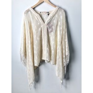 NWT Chelsea & Violet Ivory Lace & Fringe Boho Poncho